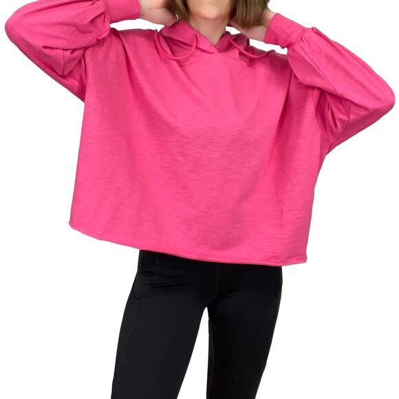 LNA The Jones Hoodie Sz XS New $148 Fuchsia Pink Oversized Slub Cotton Evereve - Picture 2 of 9